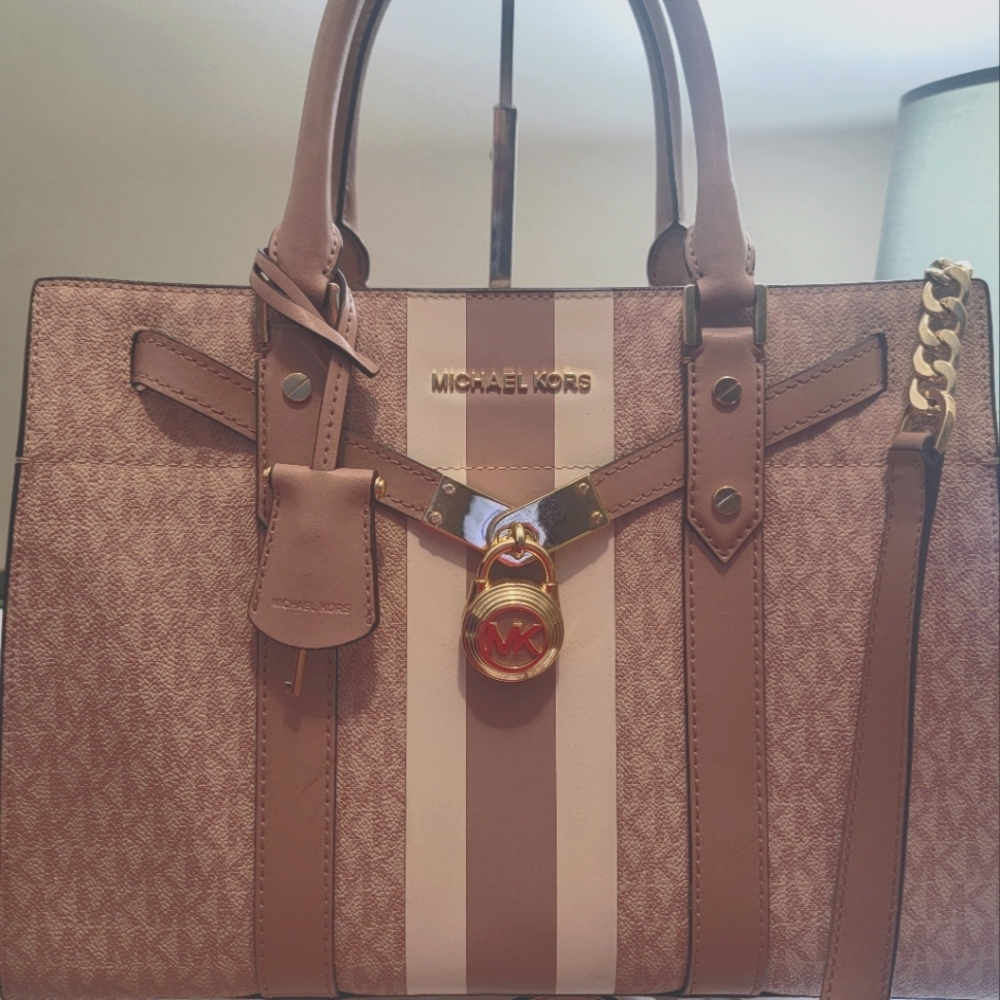 Michael Kors Nouveau Hamilton Large Logo and Leather Satchel